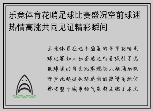 乐竞体育花哨足球比赛盛况空前球迷热情高涨共同见证精彩瞬间