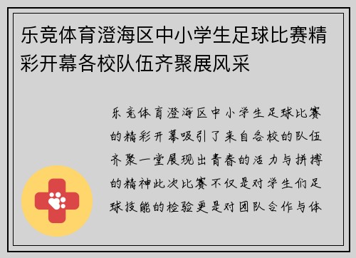 乐竞体育澄海区中小学生足球比赛精彩开幕各校队伍齐聚展风采
